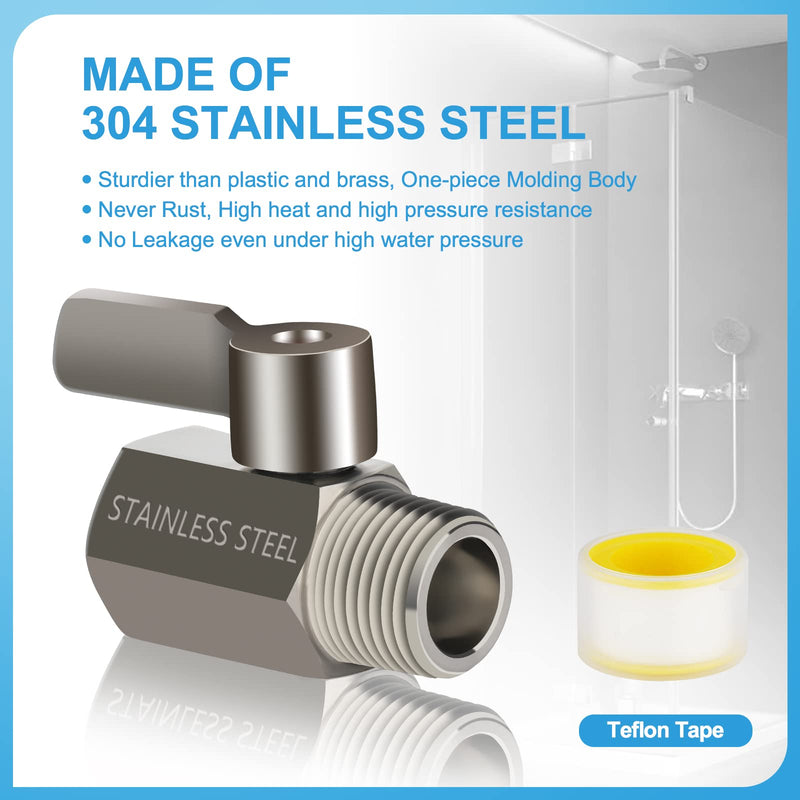 Shower Head Shut Off Value with Handle Lever, 304 Stainless Steel Water Flow Control Value 1/2" NPT Thread, Showerhead Shower Shut Off Adjustable Water Pressure Regulator, Water Saver