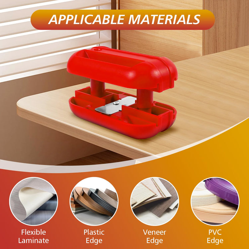 Edge Banding Trimmer, Edge Band Trimmer with Four Sharp Cutting Edges Tungsten Carbide Blades, Veneer Edge Trimmer for Woodworking Projects (Furniture and Cabinet Making), Trim in All Directions, Red