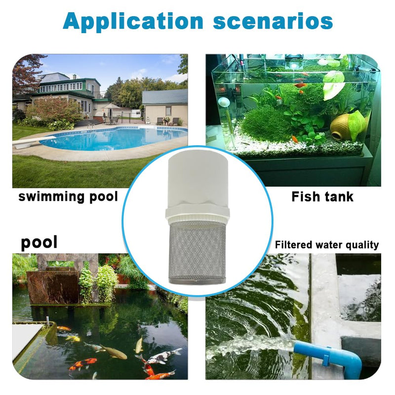 DN20 inch Stainless Steel Filter Cover Connected to 3/4" DN20 PVC Water Pipe, Suction Strainers Used to Remove Debris and Reduce Solid Entry
