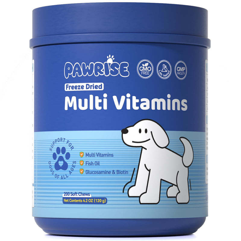 Freeze-Dried Dog Multivitamin – Probiotics, Glucosamine, Omega-3, Vitamins & Minerals for Immune, Joint, Skin & Coat Support – 200 Chews