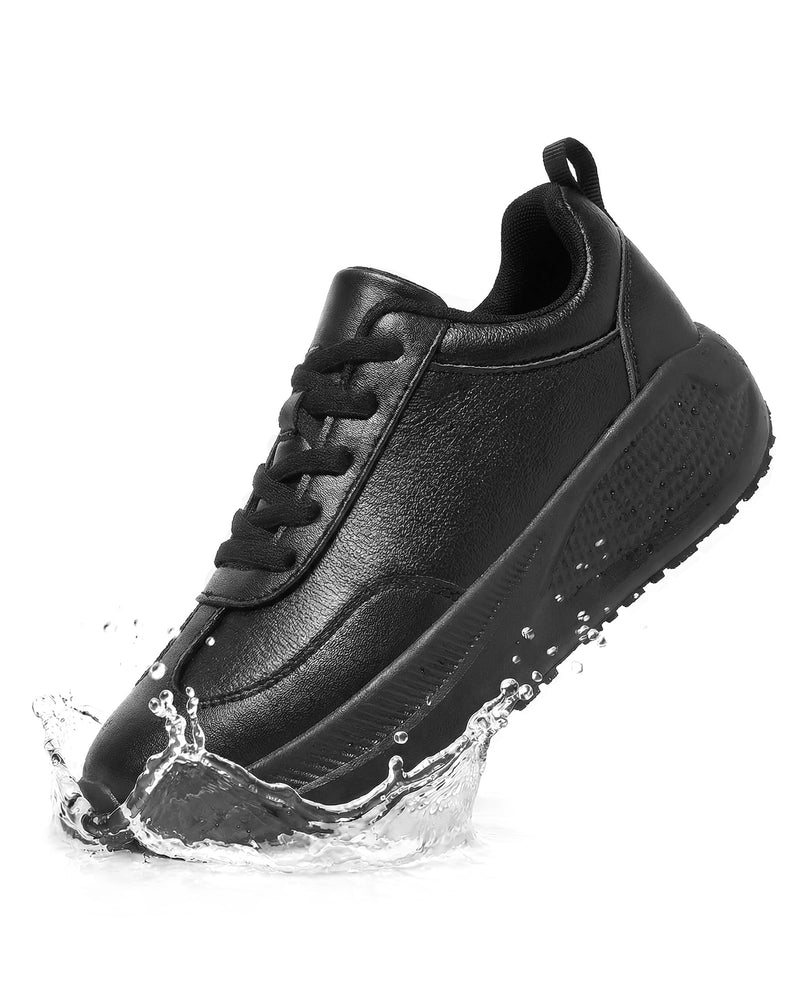 Non Slip Work Shoes for Women Black Food Service Slip Resistant Shoes Waterproof Kitchen Chef Walking Sneakers Nursing Standing All Day 6.5