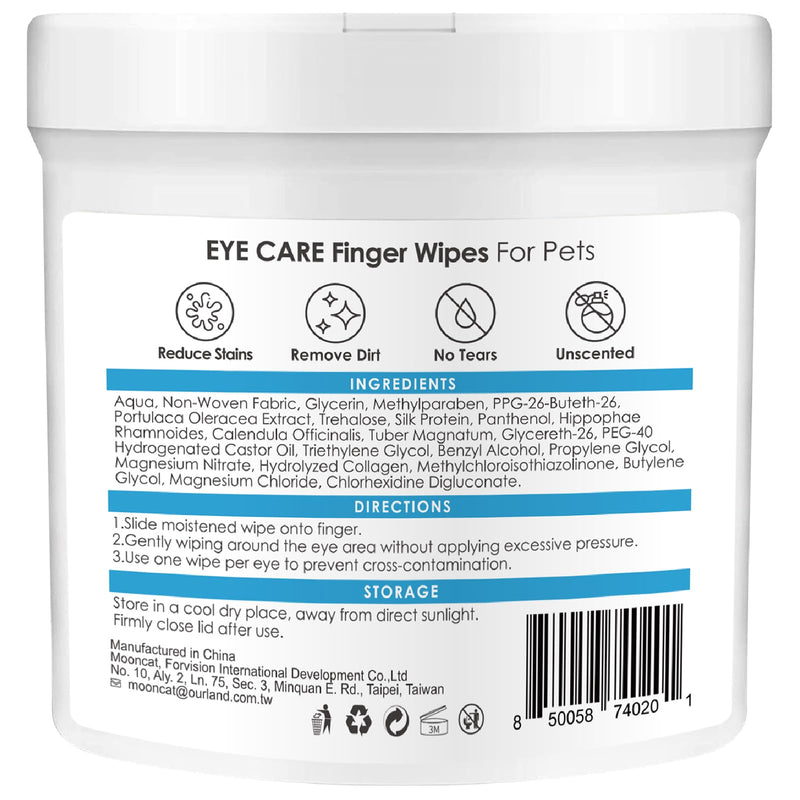 Mooncat Pet Eye Wipes for Dogs & Cats - Gentle Finger Cot Design for Easy Cleaning Tear Stains & Goop Cleaning - 40counts
