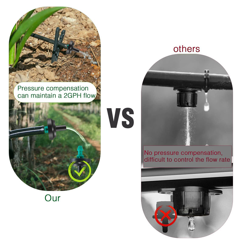 2 GPH Irrigation Drippers & Drip Emitters Maintain Constant Flow, 2 GPH Pressure Compensating Drippers, 2 GPH Inline Drippers & Drip Irrigation Emitters, 50 Per Bag, Green/Black