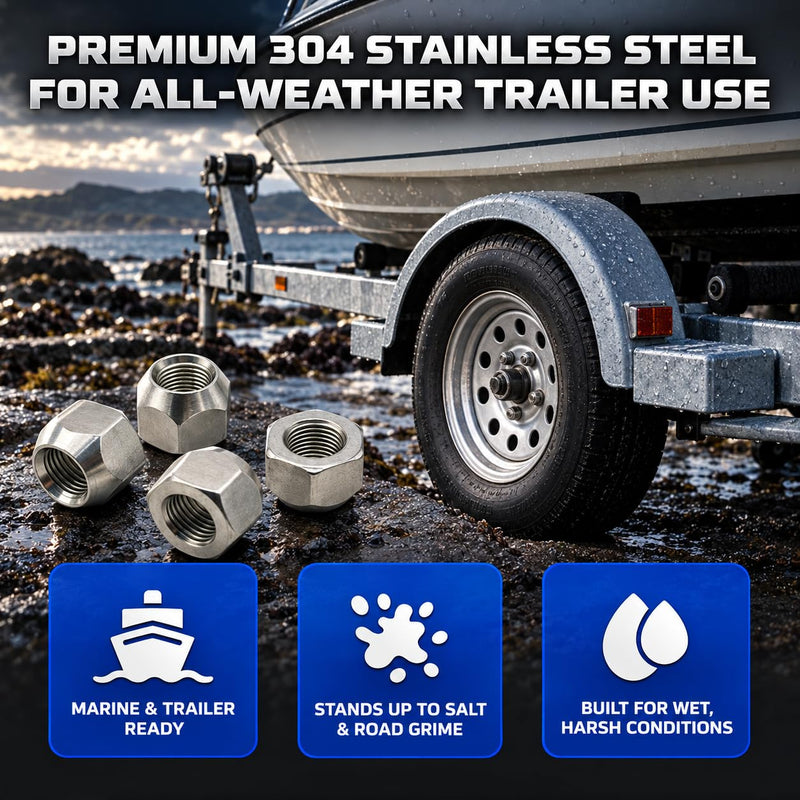 MIGHTY FASTENERS 304 Stainless Steel Open Cone Wheel Nuts, 9/16"-18 Thread, Ideal for Trailers and RVs, Corrosion Resistant, 20-Pack
