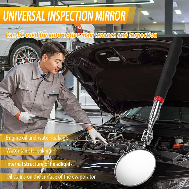 Telescoping Magnetic Pickup Tool Set Pull Force 22 lb, Extendable Magnet Pick-Up Tools, Telescopic Magnet Stick, Round 360° Swivel Adjustable Inspection Mirror, Birthday Gifts for Men, Dad, 2 Pack