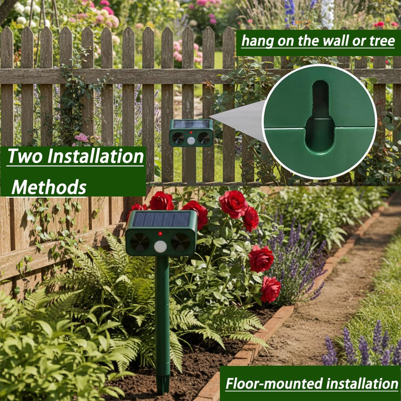 Upgraded Solar Ultrasonic Animal Deterrent, Deer Repellent Devices Waterproof, Cat Repellent Outdoor with Motion Detection Anti Barking Device, Animal Repeller for Yard