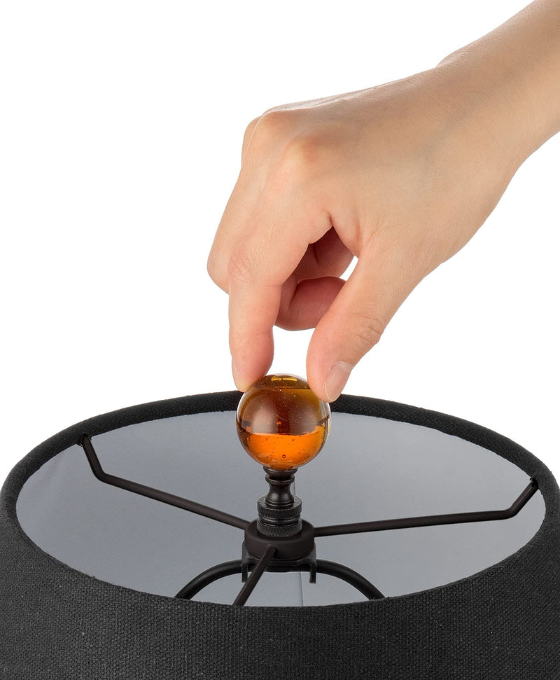 Qc 1 Pack Tawny Crystal Lamp Finial Cap - Handmade, Ball Shaped Patterned Glass with Screw Knob Base, Decoration Accessories for Table and Floor Lamp Shade Top (2 Inches Tall, Bronze Finish)