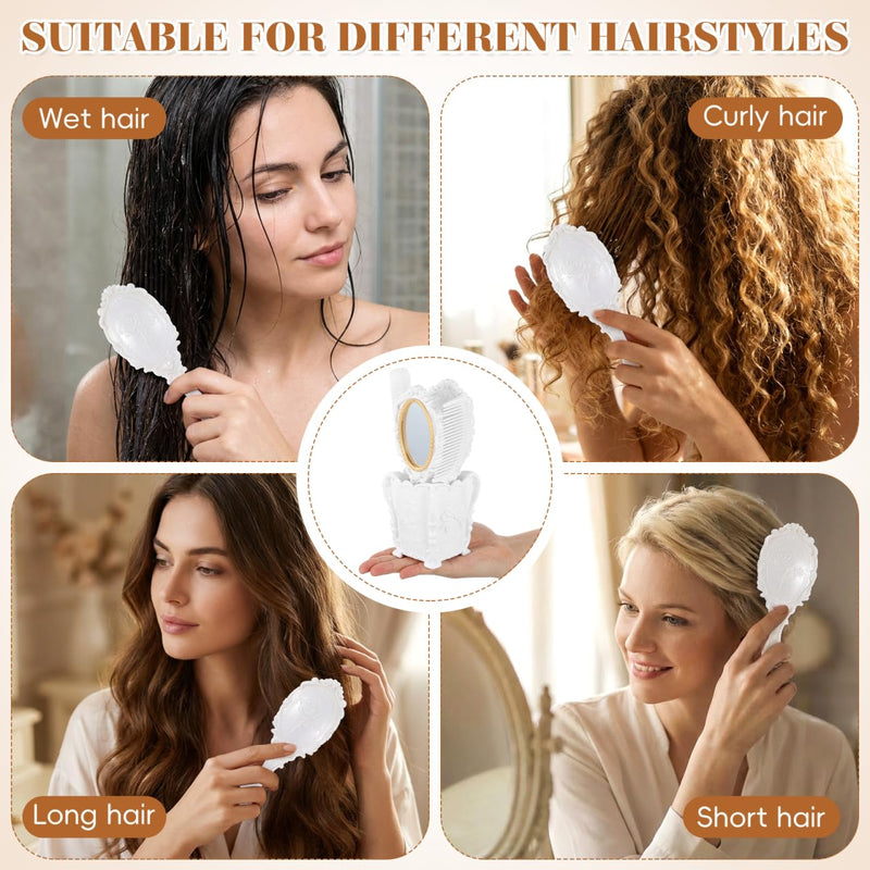 Vanity Set Comb Brush Mirror: Hand Mirror Comb Set Brush, with Storage Holder for Women Girl Creative （White）