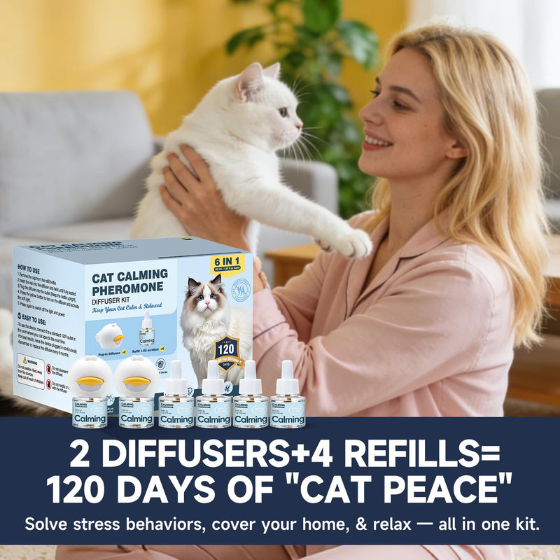 Cat Pheromone with 4 Refill Peeing Cat Diffusers,Pet Diffuser Plug in Spray Relaxer for Cats Anxiety Feromonas Calming Pheromones Relaxing Stress Diffuser Calmer