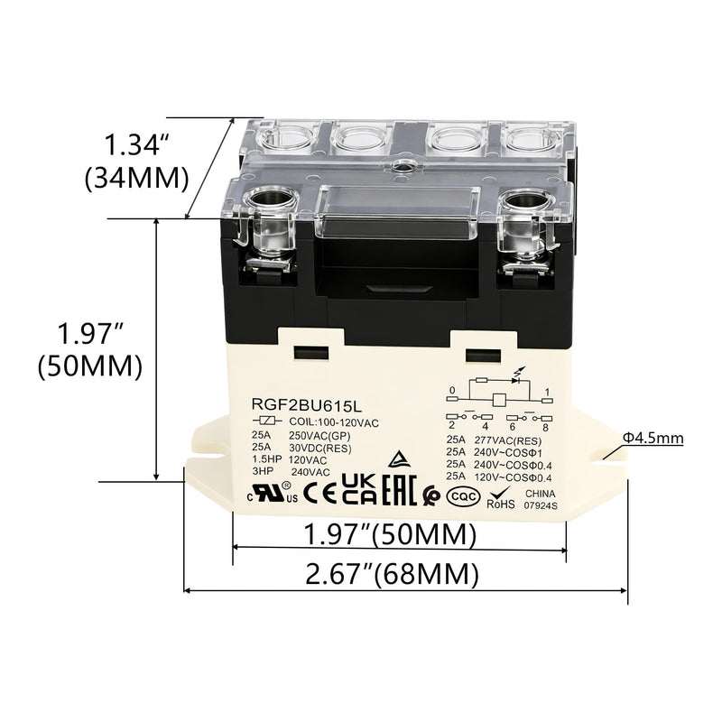 General Purpose Relay, RGF2BU615L, 25A 100-120VAC Coil Voltage, 6Pin Double Pole Single Throw Normally Open Contacts, with LED Indicator Light and Protection Cover 1 AC 110V