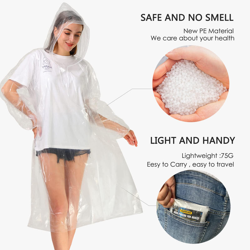 Rain Ponchos for Family Adults Clear - Disposable Rain Poncho for Women and Men with Drawstring Hood One Size 6