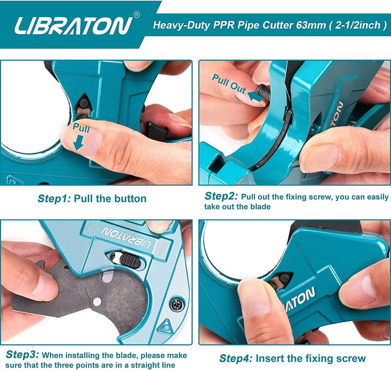 Libraton PVC Pipe Cutter, Up to 2-1/2", Ratchet Pipe Cutter Heavy-Duty, Pex Cutting Tool for Cutting PEX, PVC, PPR Plastic Hoses and Plumbing Pipe 2-1/2"(63mm)
