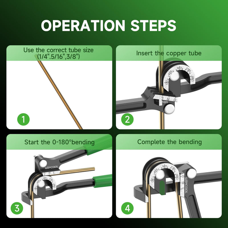 WIPCOOL 3-in-1 Compact Tube Bender, 0–180° Copper Tubing Bender for 1/4", 5/16", 3/8" O.D., Manual HVAC Bender Tool for Air Conditioning & Refrigeration Tight Spaces Compact Small Tubing (1/4"–3/8")