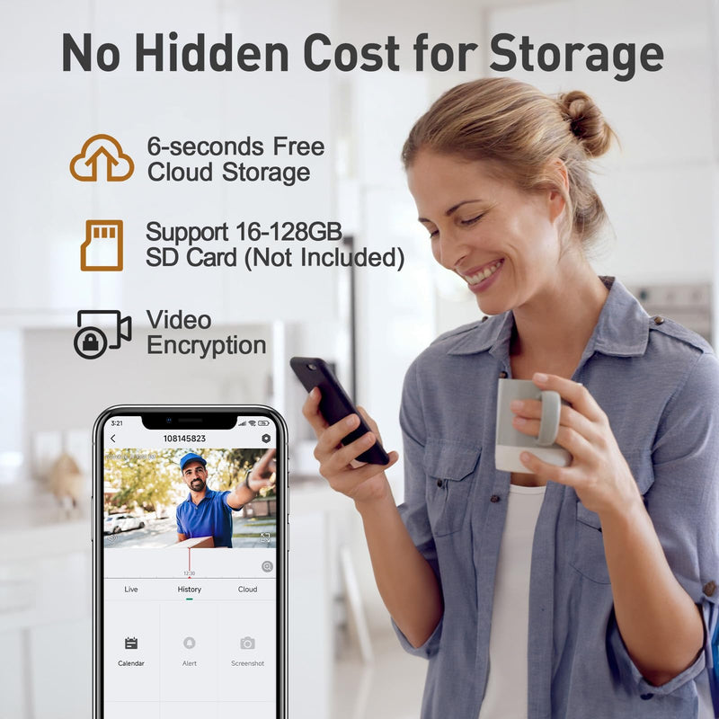XTU Doorbell Camera Wireless No Subscription, 2K Video Doorbell with Chime, 2-way Audio, Instant Alert, Human Detection, Night Vision, 2.4G Wi-Fi, Works with Alexa and Google Assistant, Indoor Outdoor Black