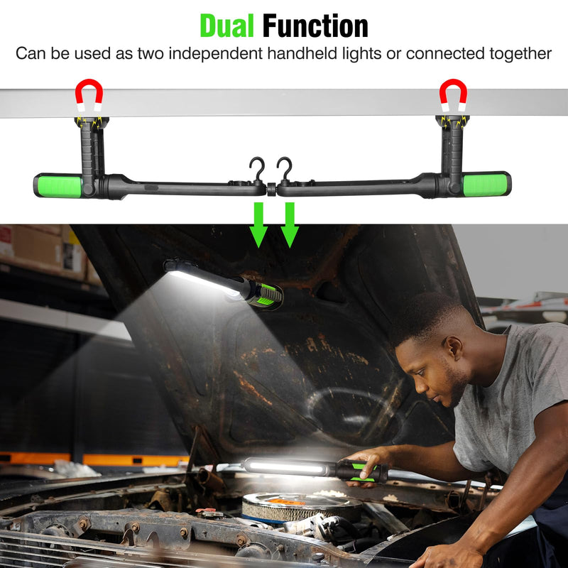SYLSTAR Work Light for Mechanic, 2400LM Bright LED Work Light, 4400mAh Rechargeable Underhood Work Light Bar with Hooks, Magnetic Mechanic Light for Car Repairing/Inspection/Garage/Workshop/Emergency Green