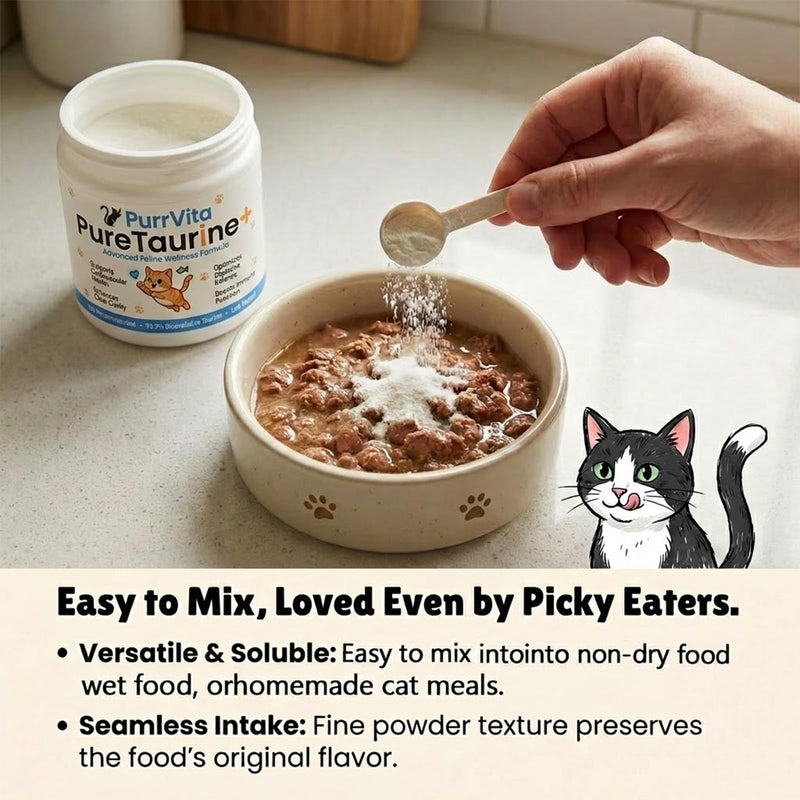 Taurine for Cats, Pure Taurine Supplement for Cats, Supports Vitality & Coat Health, Easy to Mix in Food, with Dosing Spoon, 200 Grams