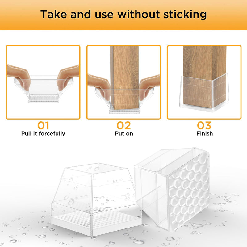 16 Pcs Non Slip Square Chair Leg Protector - Non Skid Furniture Grippers, Anti-Slip Silicone Furniture Feet Caps, Used for Outdoor Protection of Chair Legs(Clear, 1.26-1.54"). Clear Square(1.26-1.54")