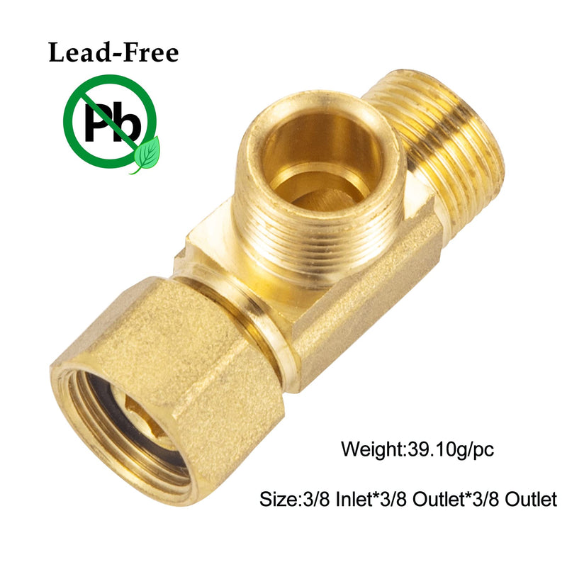 Lead-Free Brass Angle Stop Add-A-Tee Valve,3/8-Inch Compression Inlet X 3/8-Inch Compression Outlet X 3/8-Inch Compression Outlet 2 Pack 3/8x 3/8x 3/8