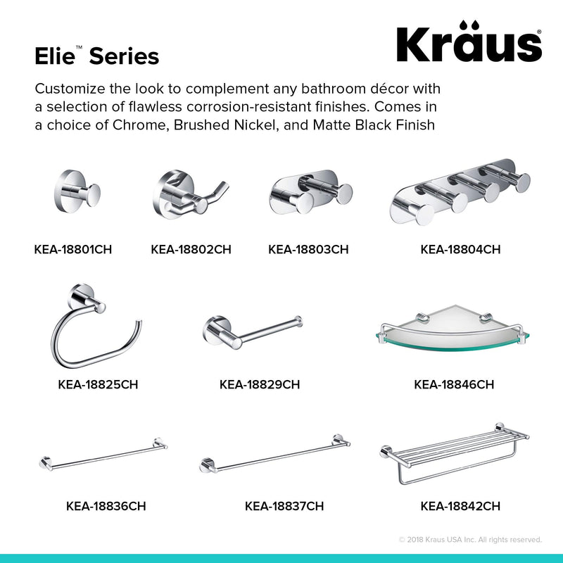 KRAUS Elie Bathroom Robe and Towel Hook, Chrome Finish, KEA-18801CH