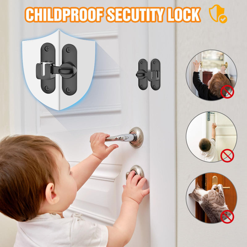 Barn Door Lock – Small 90/180 Degree Flip Sliding Door Latch Heavy Duty Bar Gate Latches Safety Slide Lock for Bathroom, Garden, Bedroom, Cabinet (Black-2Pack) Black-2Pack