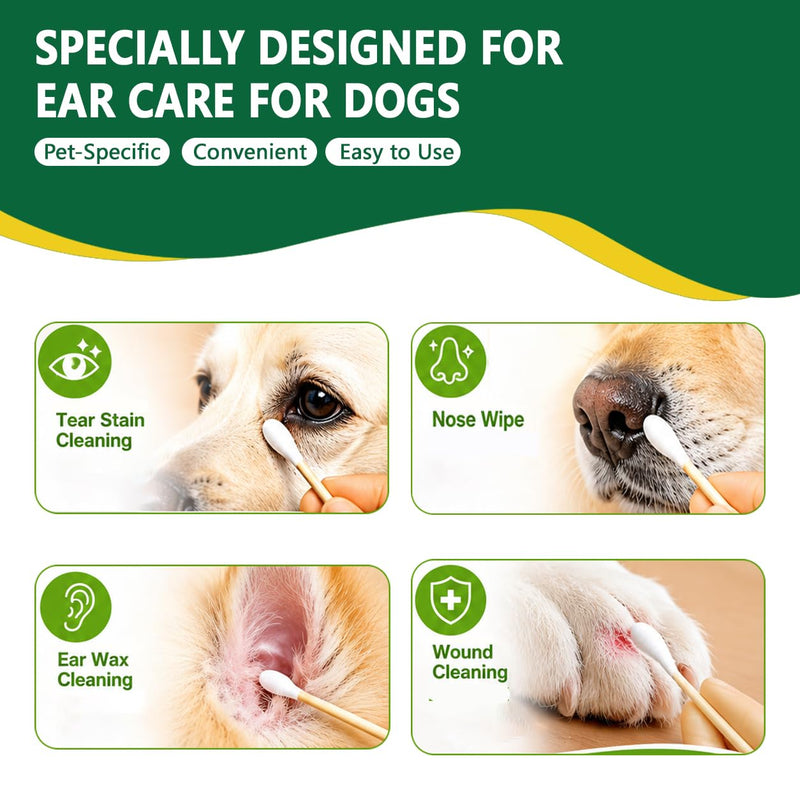 200PCS Long Cotton Swabs in Storage Box,6 Inch Long Cotton Swab with Bamboo Handle for Dogs and Cats - Lint Free,Gentle and Soft Cotton,Ear Swabs Specially Designed for Dogs Ear Cleaning