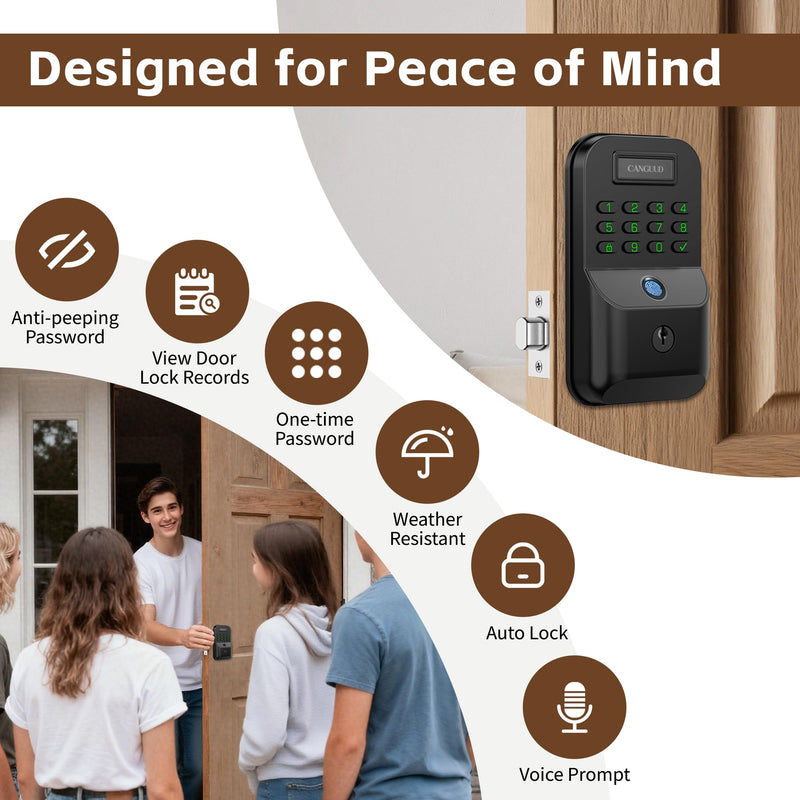Smart Door Lock with Fingerprint - Keyless Entry Door Lock with Keypad, APP Control Electronic Keypad Deadbolt for Front Door, Auto Lock, One-time Codes, Easy to Install, Matte Black Matte Black-Without Door Handles