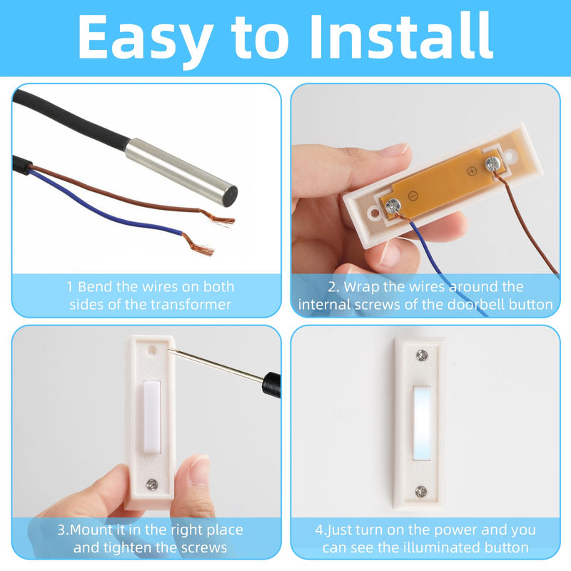 Lighted Doorbell Button, 2Pack Wired Door Bell Push Buttons LED Door Chime, Wall Mounted Doorbell Switch Garage Doorbell Button Door Bell Switch for Most Door Bell Chimes White Light