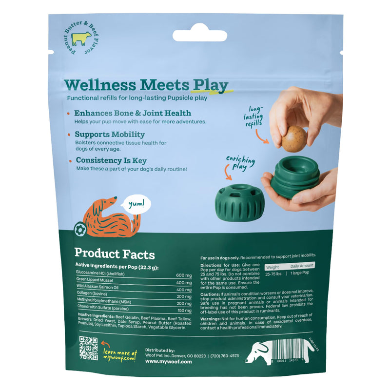 WOOF Hip & Joint Pupsicle Refill Pops - Dog Supplement for the Pupsicle Toy to Support Joint Health, Recovery, and Mobility - Large Pops Large 7 Count Hip & Joint Pops