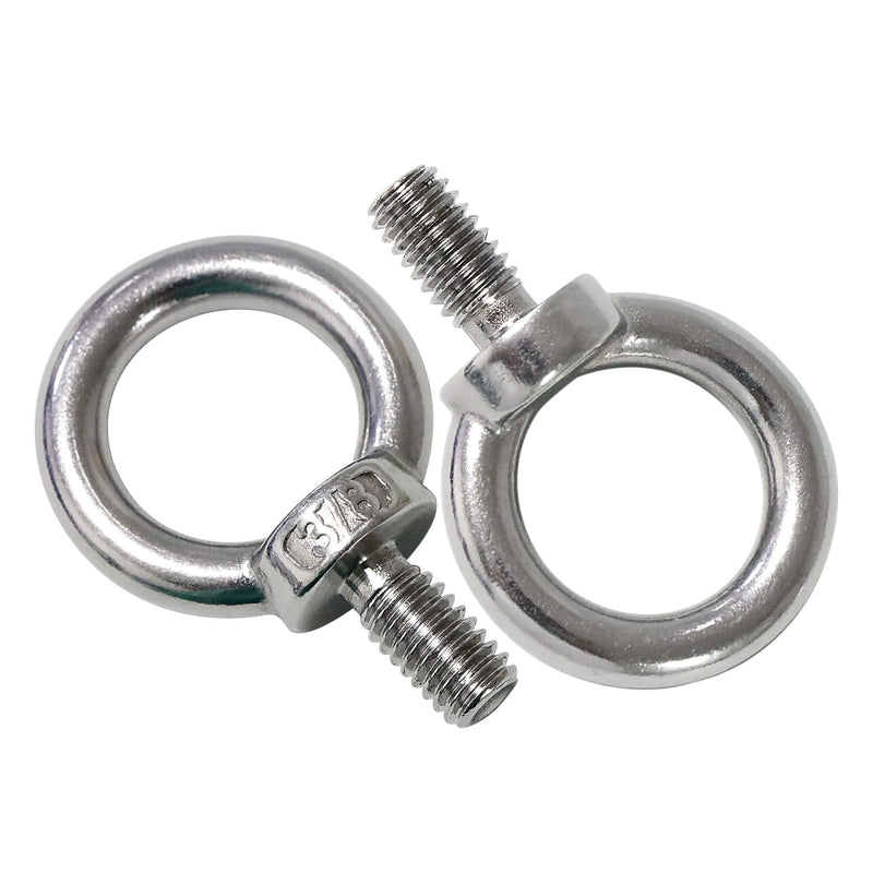 3/8" UNC Lifting Shoulder Eye Bolts, Marine Grade 316 Stainless Steel Threaded Nut Fastener, 4 Packs 3/8"-16X0.7"