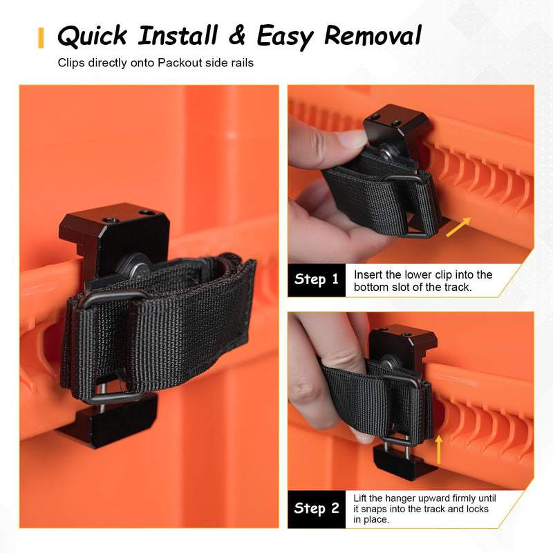 2 Pcs Long Handle Tool Holder Compatible with Klein MODbox Toolbox Rail, Adjustable Rail-Mounted Strap for Axe, Shovel, Drill, Hammer & Rope