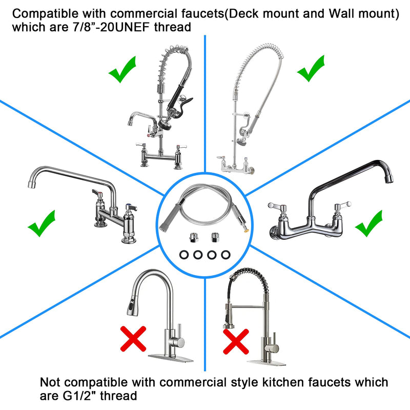 Replacement B-0044-H Commercial Sink Sprayer Hose for T&S Brass, 44 inch Stainless Steel Flexible Pre-Rinse Hose with Heat Resistant Gray Handle Commercial Kitchen Sink Faucet Dish Spray Part 44 inch+handle