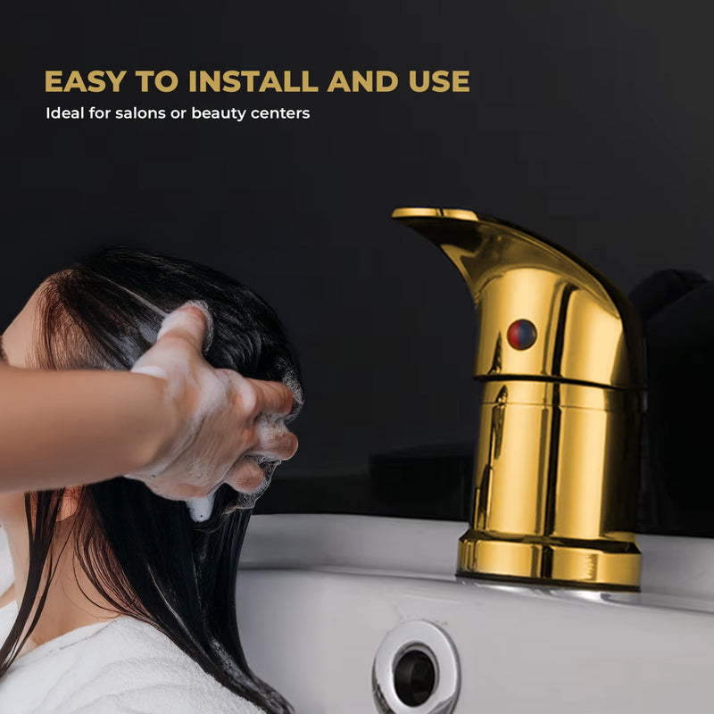 Salon Sink Faucet with Hose and Sprayer for Shampoo Bowls – 1/2" Inlet, Gold Finish – Complete Replacement Set – Durable Faucet + Tangle-Free Hose and Shower Head – Punta Belleza Salon Equipment