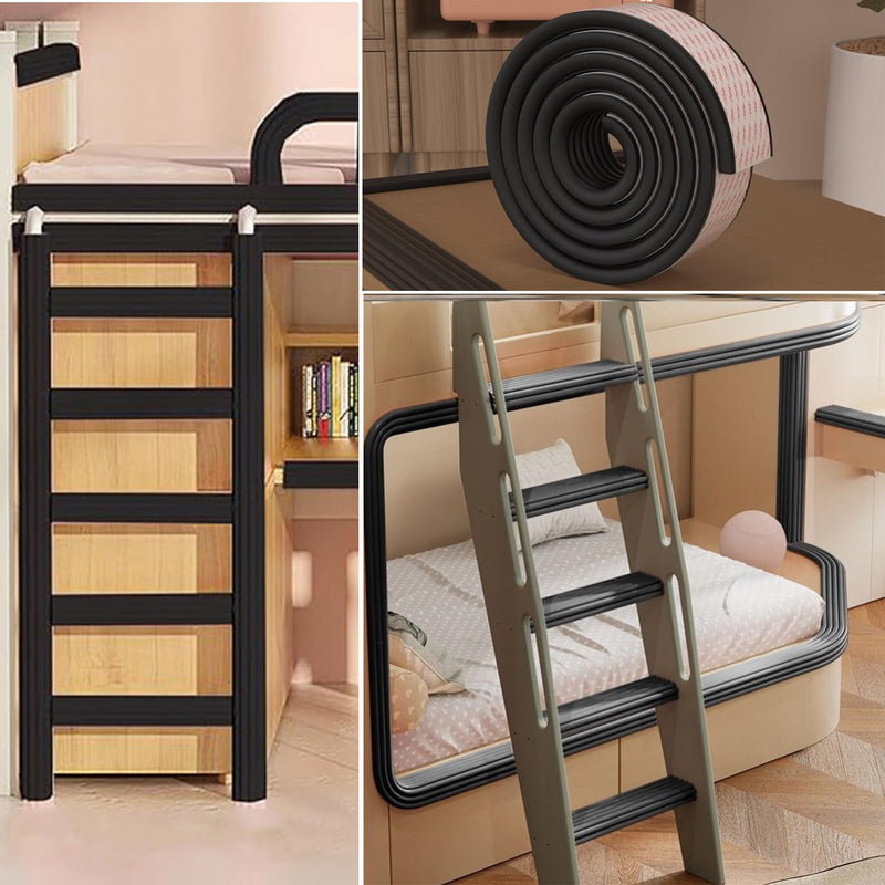 Bunk Bed Ladder Pads,Self-Adhesive Bunk Bed Ladder Cover Foam Padding,Traction Treads for Stair Steps,Soft Extra-Wide Edge Protector,Furniture 6.5 Ft Black 200X8X0.8CM 1