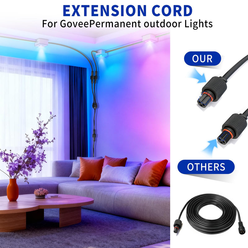 19.6FT Extension Cable for Govee Permanent Outdoor Lights, IP68 Waterproof 3-Pin Power Cord, Compatible with H705A H705B H705C H706A H706B H706C, Outdoor Dots String Light Extension Wire 19.6ft Extension Cord