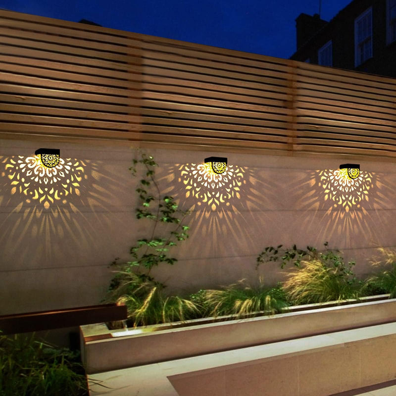 Solar Fence Lights Wall lihgts Outdoor Decorations 6 Pack Solar Step Lights Outdoor Waterproof LED Solar Powered Warm Yellow Decorative Lighting for Front Door, Backyard, Post(Black) Black