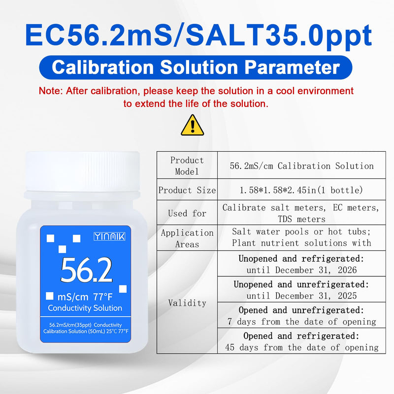 56.2mS Conductivity Solution, 35ppt Salinity Calibration Fluid, Salt buff Solution for Salt Meter&Salt Refractometer of Aquarium, EC Calibration liquid for EC Meter TDS Tester, 4 Bottle of 50mL