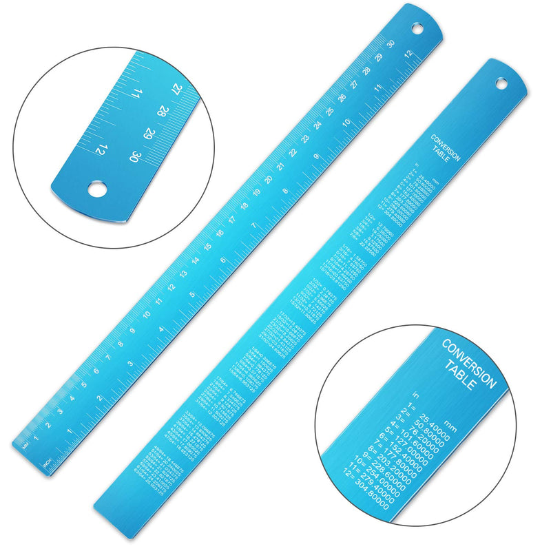 Stainless Steel Ruler and Metal Rule Kit with Conversion Table (Blue, 12 Inch, 6 Inch) blue