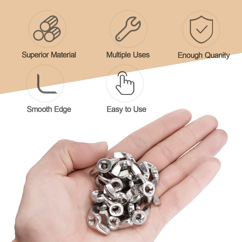 Wing Nuts,1/4"-20 Wing Nuts,304 Stainless Steel Wing Nuts,Fasteners Parts Butterfly Nut,Hurrican Screws Hand Twist Tighten Ear Wingnuts,50PCS 1/4"-20