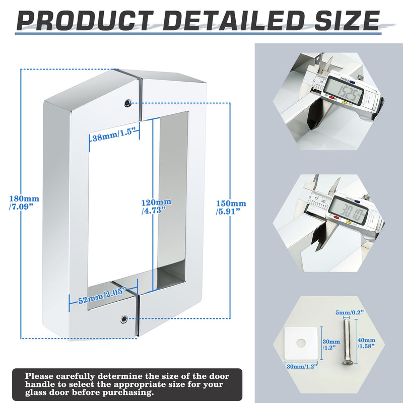 Alise 6" Shower Door Handle,Sliding Door Handles,Push Pull Glass Door Handle, Square Back to Back Shower Doors Handle, SUS304 Stainless Steel Shower Doors Hardware Replacement,Polished Chrome 6 Inch Polished Chrome