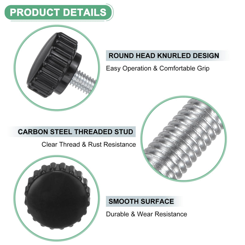 6-Pack Knurled Clamping Knobs, M6x16mm Male Thread Knurled Thumbscrew, Carbon Steel Screw on Knobs Grips for Machinery/Electronic/Furniture, Mounting Handle Bolts [Black]