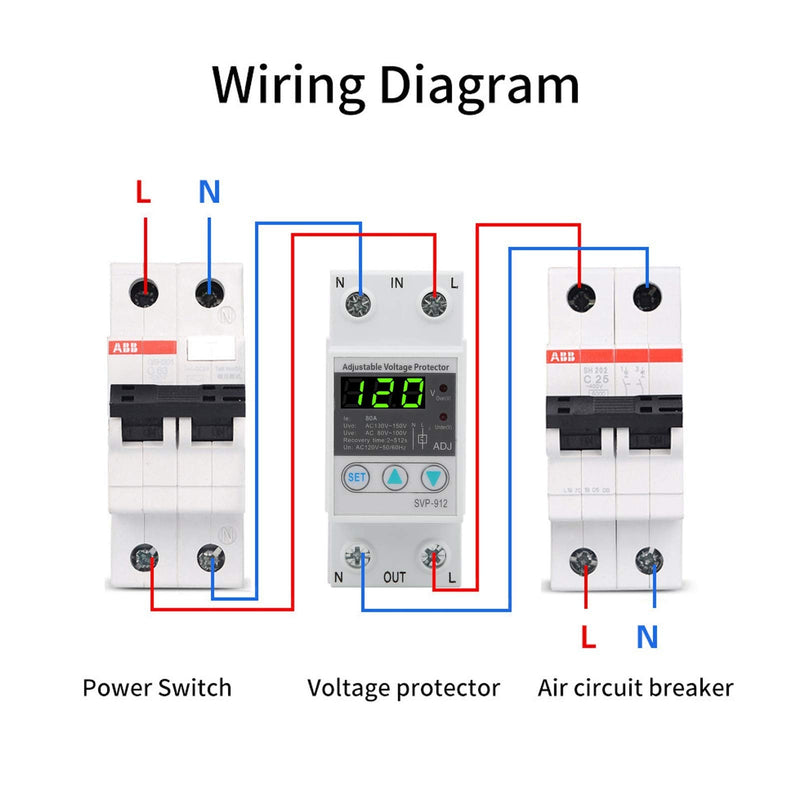 LiebeWH Voltage Protector Relay 120VAC Adjustable Self Recovery Digital Under Voltage Relay with Automatic Reset for Home Office Appliances(80A) 80A