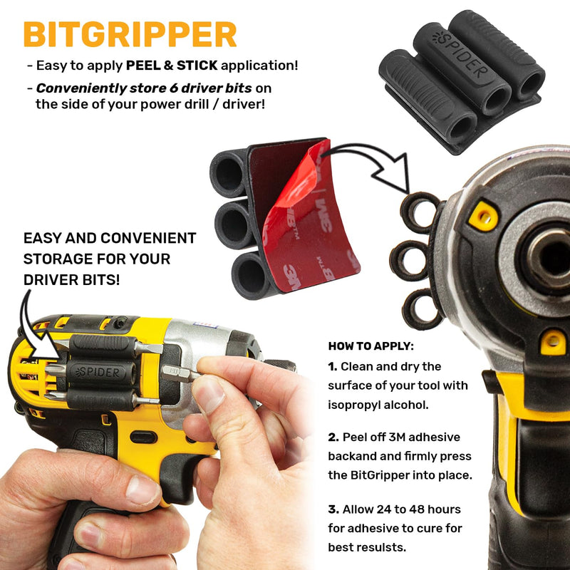 Spider Pro Tool Holster Bundle - 1 Pro Tool Holster + 2 Pro Tool Grip + 2 Pro Tool Tabs + 2 Drill Pins + 1 BitGripper + 1 Magnetic BitGripper - Compatible with All Major Brands