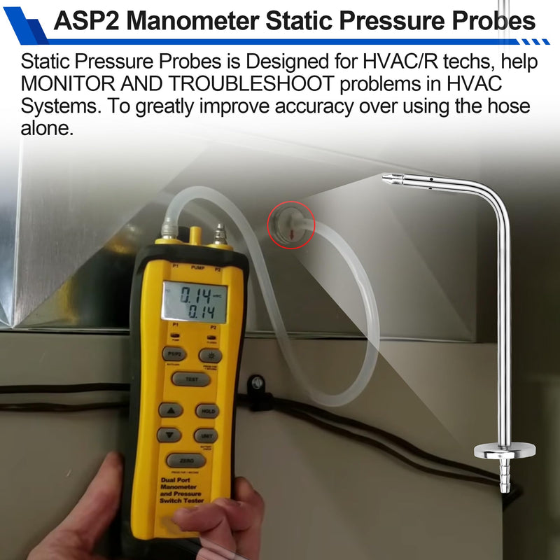 ASP2 Static Pressure Probes for Fieldpiece Manometers, HVAC Static Pressure Probes Compatible with Fieldpiece Klein Tools Manometer Gas Pressure Tester, Manometer HVAC Pitot Tube 2 Pack