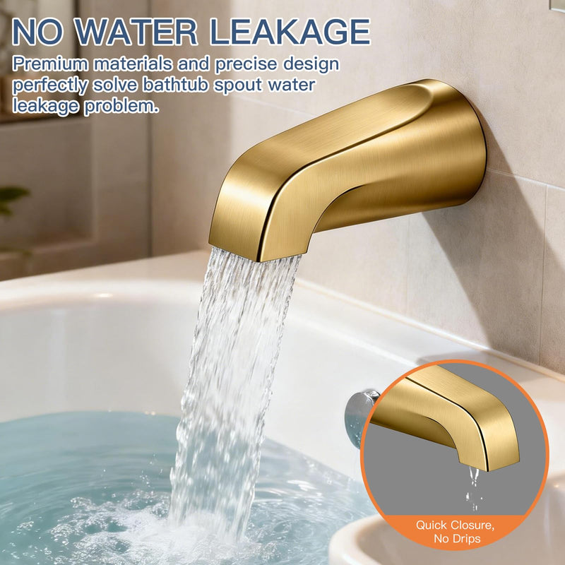 Tub Spout without Diverter, Slip-On Tub Spout, Heavy Duty All Metal Bathtub Faucet with brass,Shower Slip-on Bathtub Faucet for 1/2 Inch Copper Pipe,5-3/8 Inch Bath Tub Faucet Replacement,Brushed Gold Brushed Gold