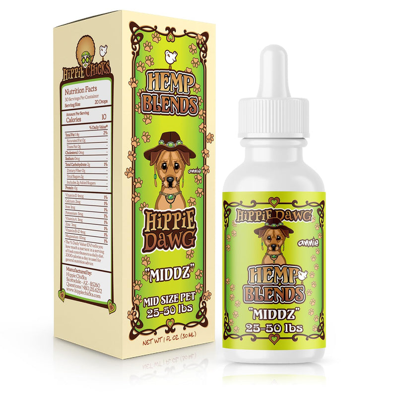 Hippie Dawg Middz Hemp Oil for Medium Dogs (26-50 lbs) - Advanced Hip and Joint Support with Glucosamine, Collagen & Hyaluronic Acid - Natural Calming Tincture for Recovery & Wellness - 1oz