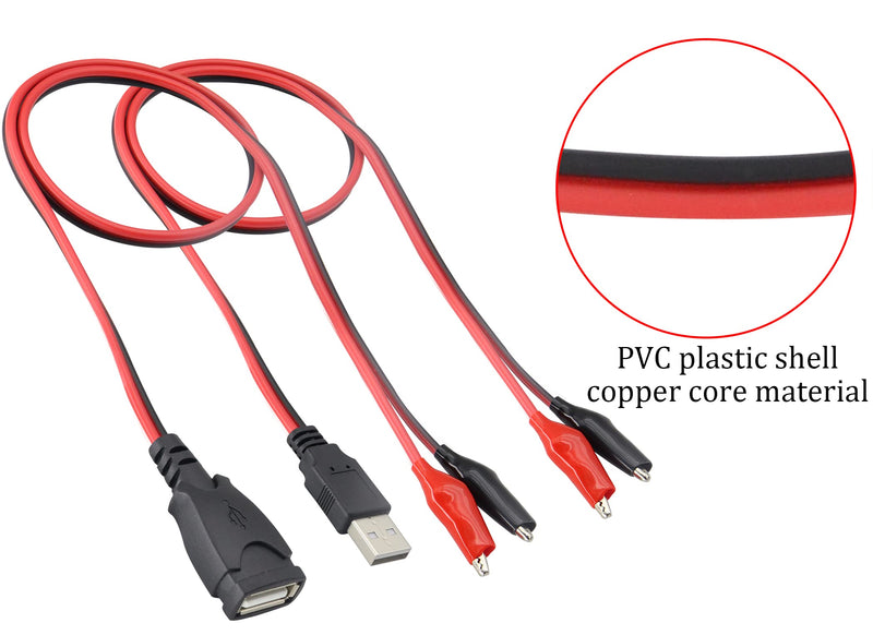 USB to Alligator Clip Adapter Cable Alligator Clip Jumper Probe to USB Male and Female Test Wre 24AWG Adapter Red and Black Wire Alligator Clip Cable for Testing The Circuit [4pack /50cm]