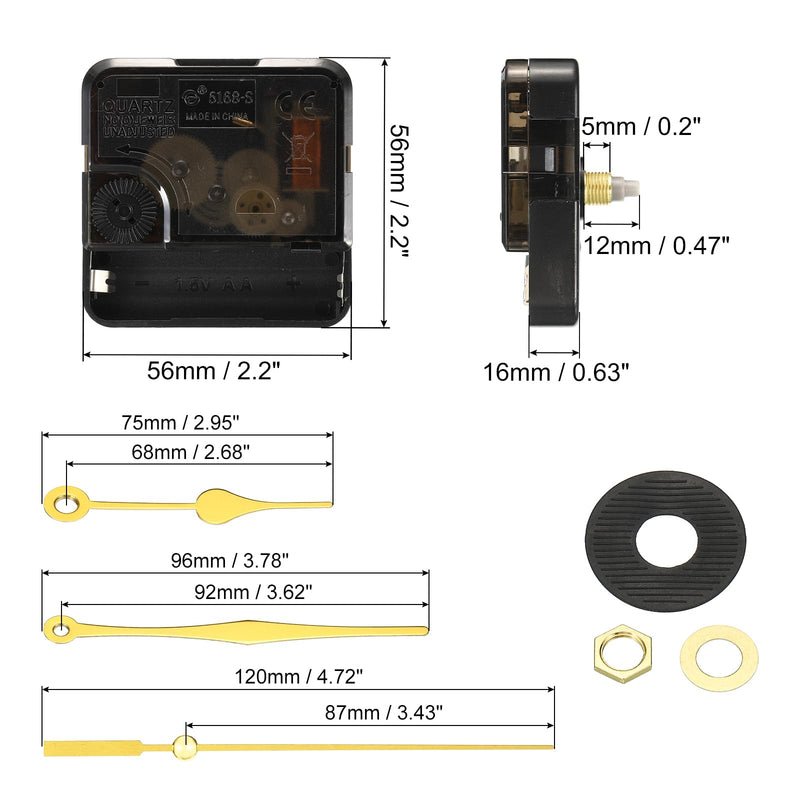PATIKIL Clock Mechanism Replacement, Quartz Clock Mechanism Battery Operated DIY Wall Clock Aluminium Hands and Motor Kit Mute Movement, Gold
