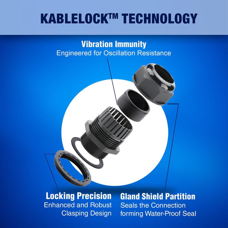 New Age America® 25pcs NPT Cable Glands Kit KableLock™ | 1/4" to 1-1/4" | Black | Nylon Cord Grip Strain Relief | Adjustable Locknut Cord Grip | IP68 Waterproof | NPT 1/4", 3/8" 1/2", 3/4", 1", 1-1/4" 25 PCS | 1/4" - 1-1/4"