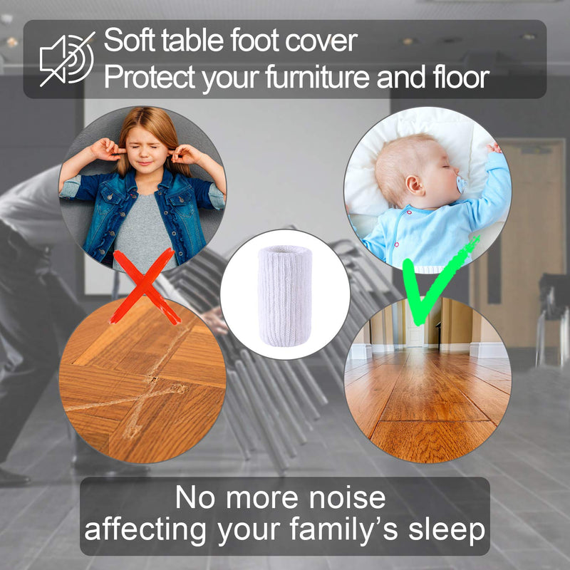 32 PCs Furniture Leg Socks - High Elastic Knitted Chair Leg Floor Protectors, Thickening White Chair Leg Covers Set, Move Easily and Reduce Noise 32 pcs