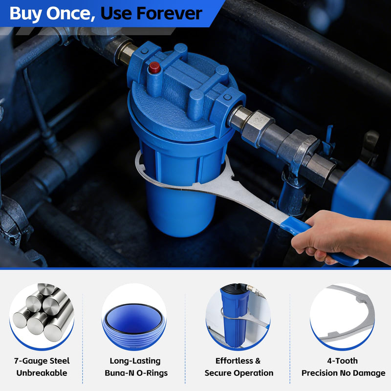 Xastro SPBW-1 Heavy Duty Water Filter Wrench & 2-Pack W34-OR O-Rings Kit – Complete Maintenance Set for Culligan HF-150, Pentek 150295, American Plumber – Durable Metal Wrench with Buna-N O-Rings